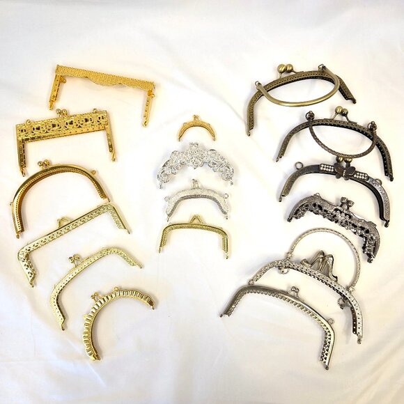 16 Metal Purse Frames from Lacis, different sizes colors, styles, and sizes